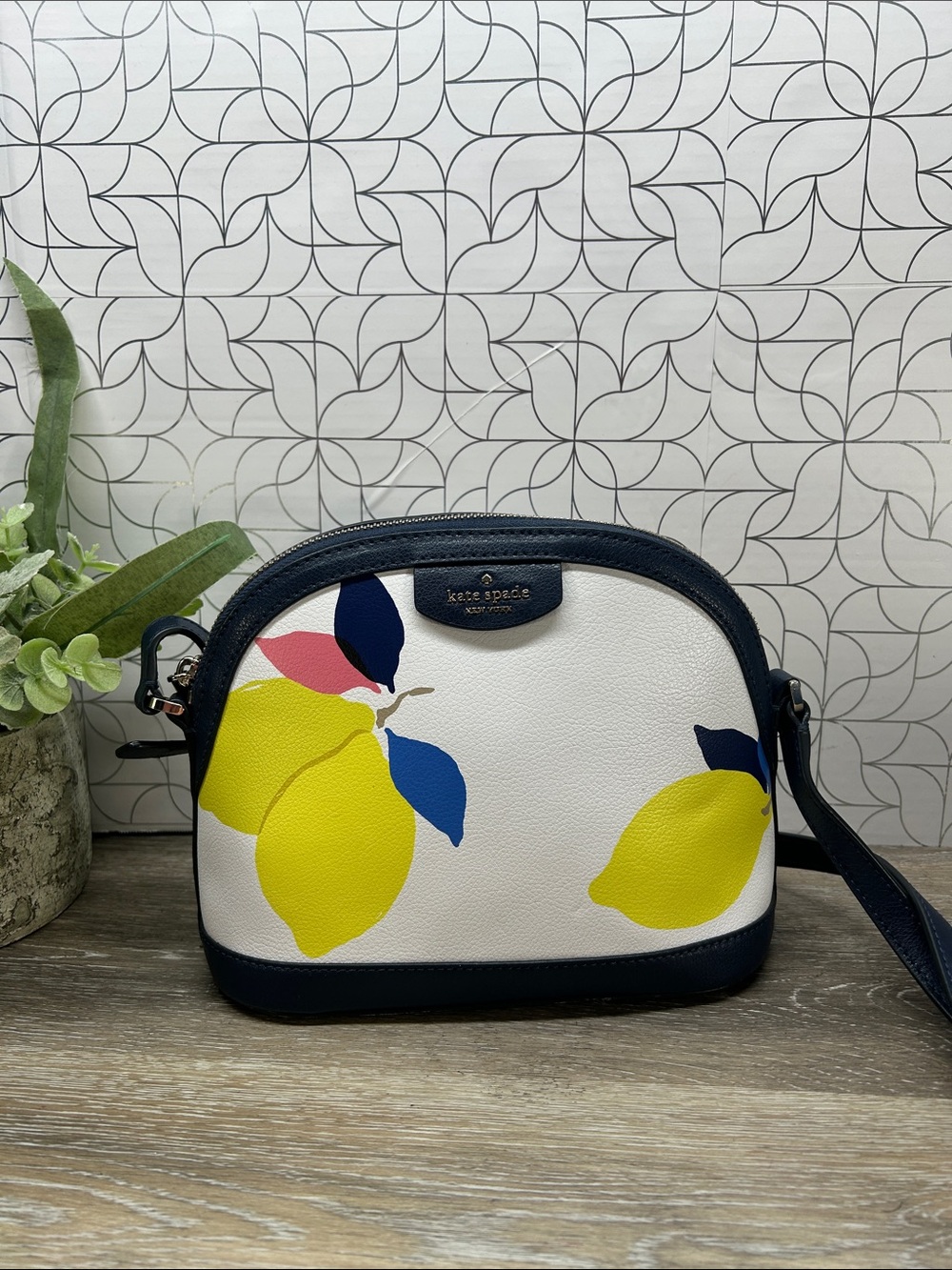 1579 kate spade Navy Lemon  print Leather Crossbody 631579